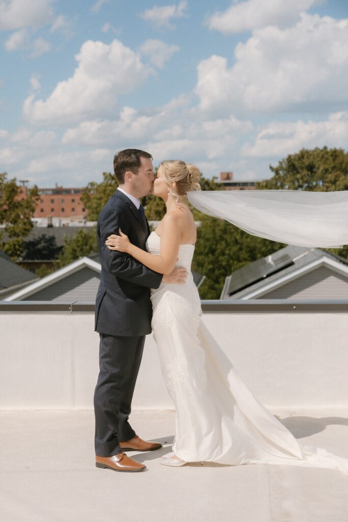 Rooftop wedding portrait in Chicago